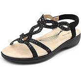 DREAM PAIRS Women's Comfort Dressy Rhinestone Summer Beach Sandals Slip-on Flat Walking Orthopedic Sandals with Elastica Back Strap
