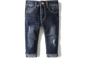 KIDSCOOL SPACE Baby Girl Boy Slim Jeans,D Ring Elastic Band Inside Ripped Denim Pants