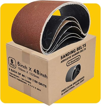 TPmax 150mm x 1220mm Sanding Belt Set 6 Pcs 80/120/150 Grit Aluminum Oxide