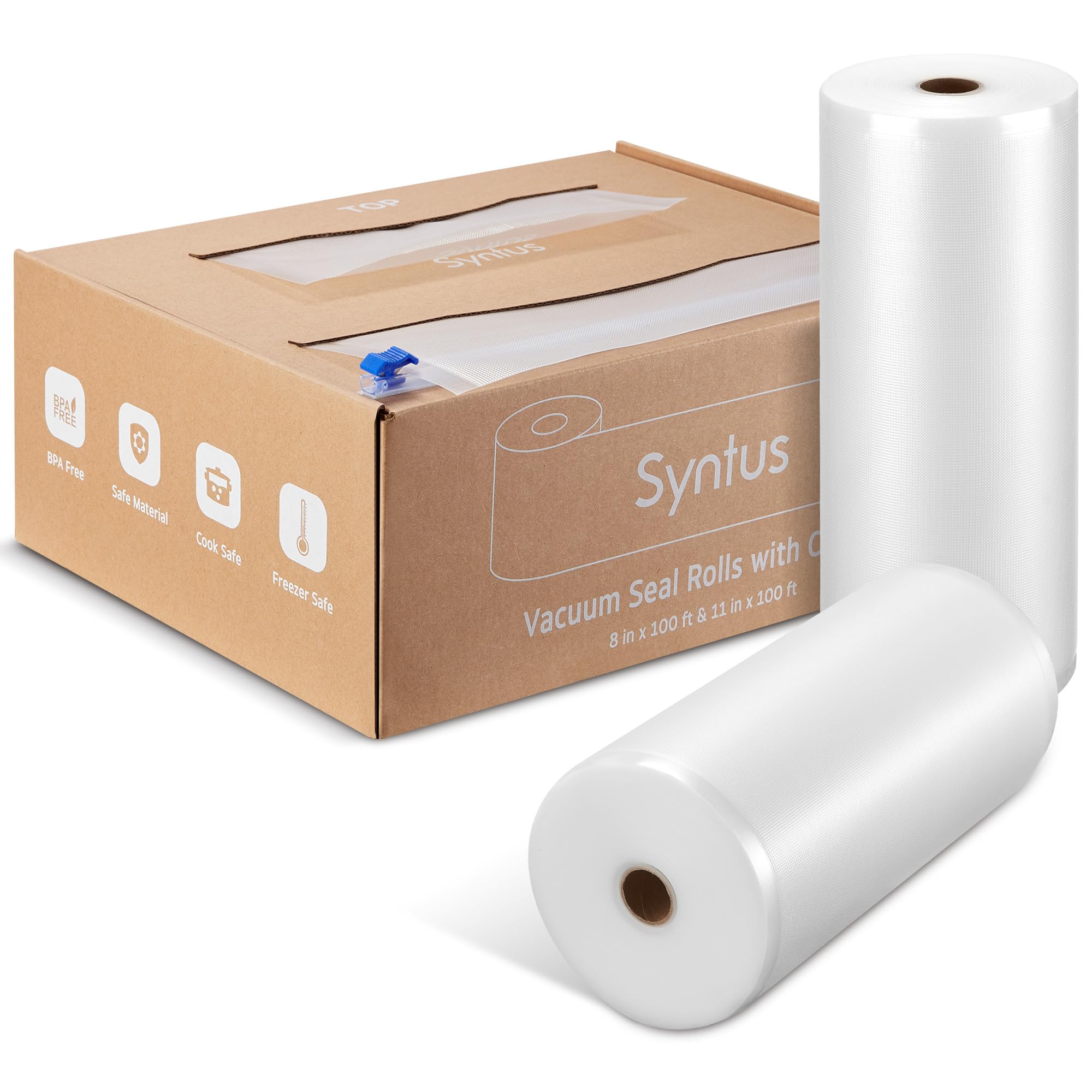 Photo 1 of [2025 Upgraded] Syntus 11" x 100' and 8" x 100' Vacuum Sealer Bags for Food with Cutter, Food Vacuum Seal Roll Keeper BPA-free Heavy-duty Commercial Grade for Food Storage, Meal Prep and Sous Vide