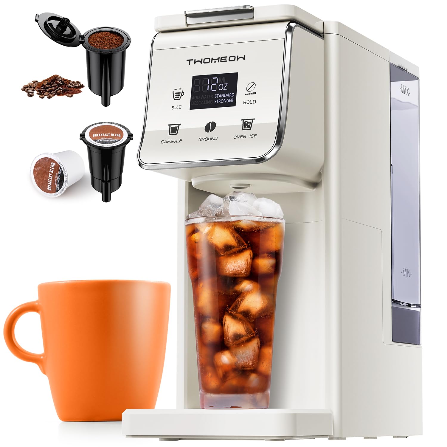 Photo 1 of TWOMEOW Coffee Maker Hot & Iced With Bold Setting,Single Serve Coffee Maker For K Cup And Grounds?52 Oz Removable Water Tank,6-14 Oz Brew Sizes,One Cup Kcup Coffee Machine With Reusable Filter, White