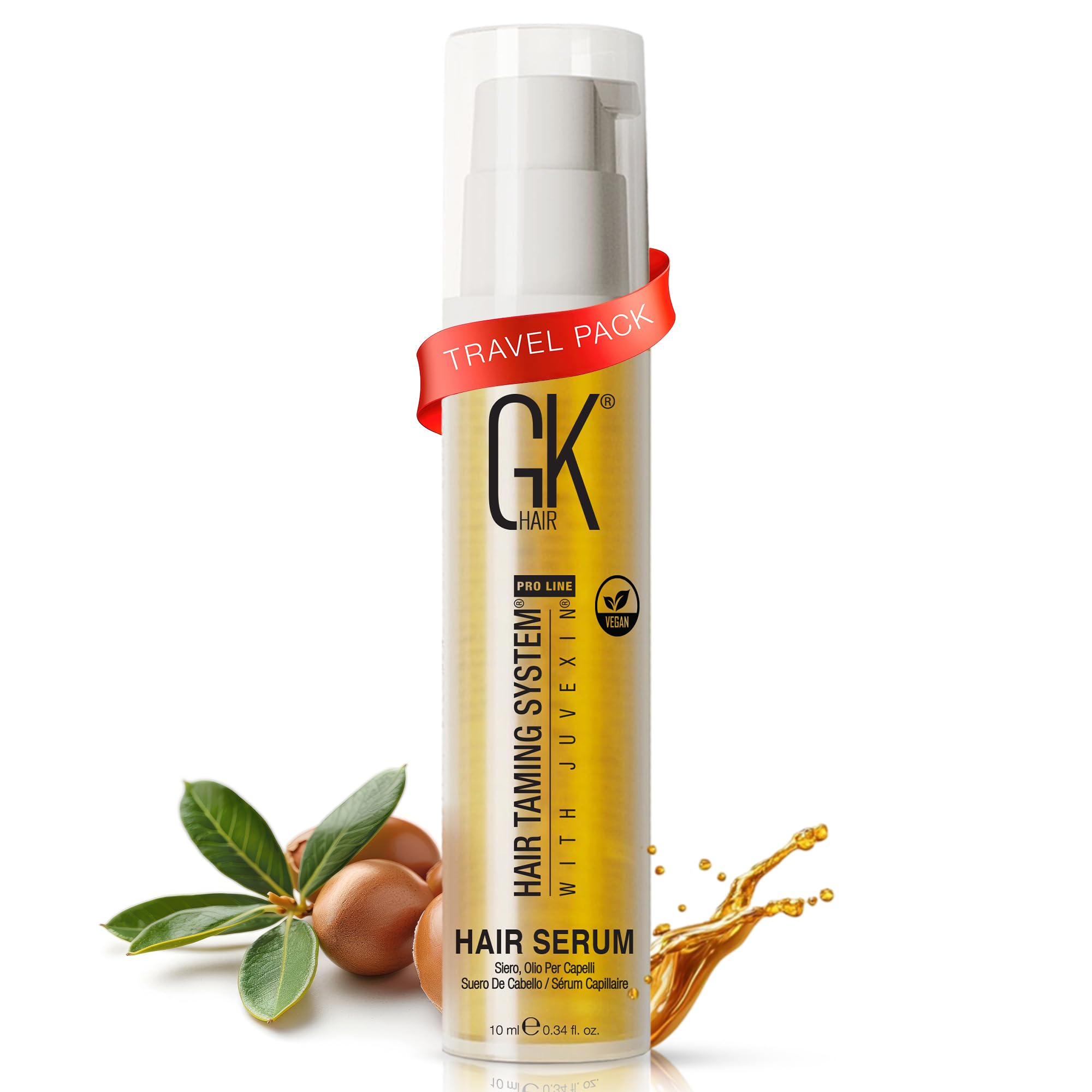 GK HAIR Keratin Travel Size Anti-Frizz Serum - 100% Vegan, Organic Argan Oil Hair Smoothing Strengthening Treatment Hydrating Nourishing with Heat Protection, Shine & Repair for Dry Damaged Hair 10ml