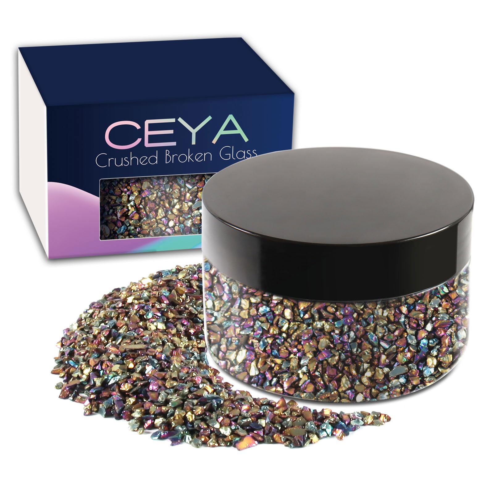 Ceya 5.3oz/ 150g Crushed Irregular Glass Gradient AB Metallic Crystal Chips Broken Glass Glitter 2-4mm Craft Glitter for Nail Arts Epoxy Resin Mold Coasters Ornament Painting Geode Phone Case Jewelry