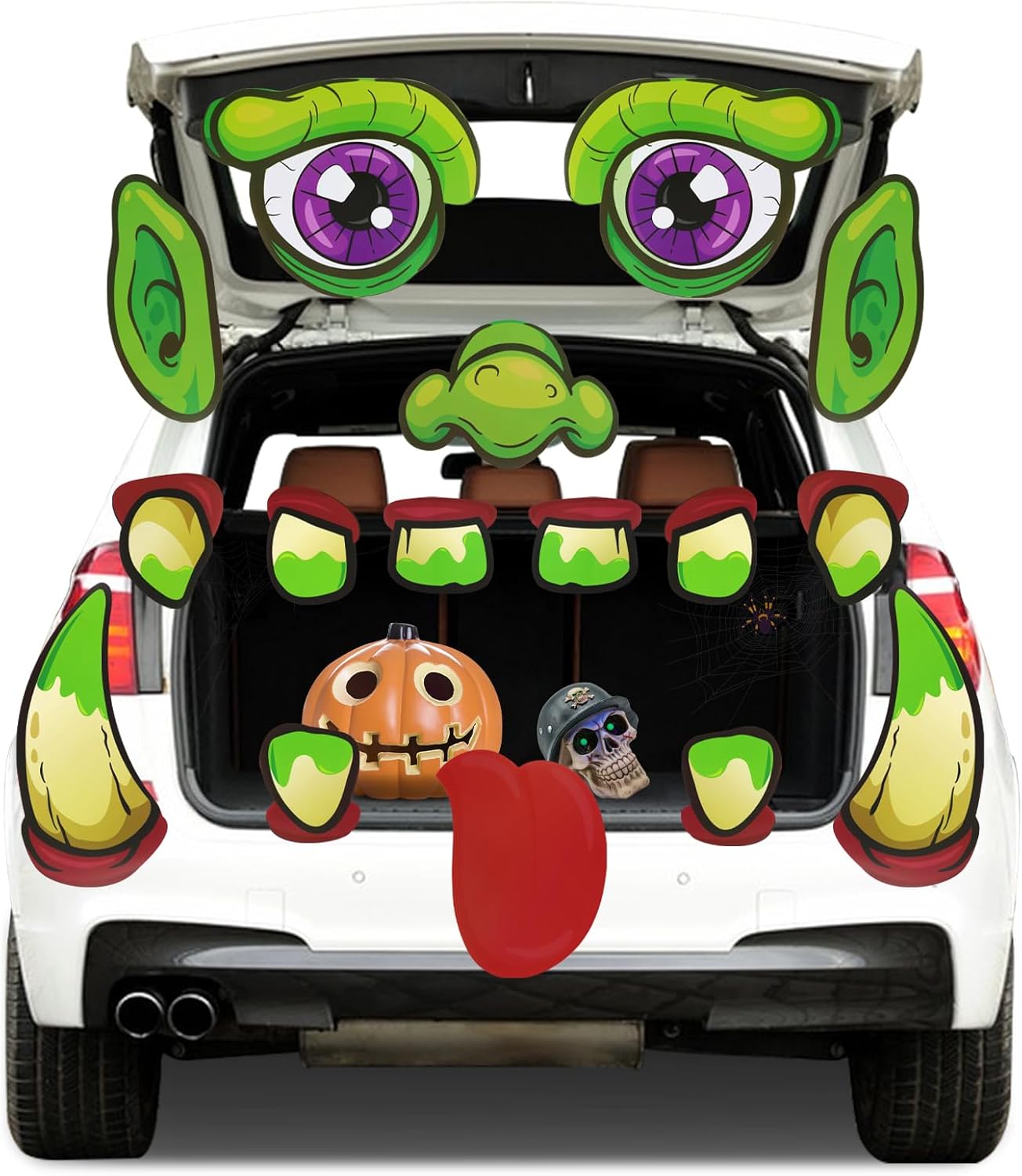 Garage Door Decorations - Fudragtn Halloween Trunk or Treat Car Decorations Kit, Halloween Scary Monster Face Decor for Car SUV, Outdoor Car Archway Garage Door Window Stickers Party Decor with Eyes Fangs Tongue Ears and Nose