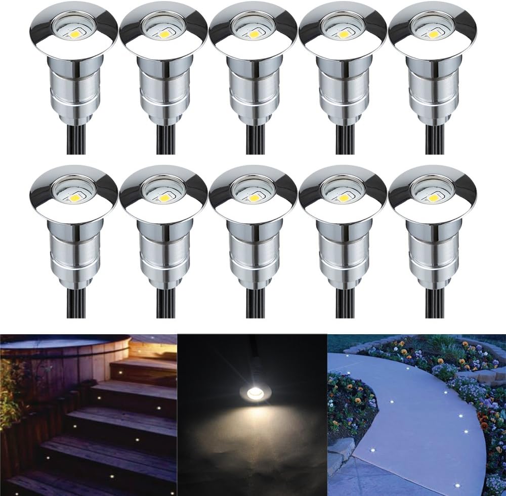 FVTLED Outdoor Low Voltage LED Deck Lighting LED Landscape Lights Kit 12VDC Waterproof IP67 Double-Line Step Stairs Floor Garden Yard Pathway In-ground Decoration Lights, Pack of 10 Warm White