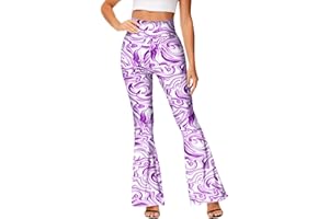 Deerose Women's High Waist Stretch Bell Bottom Slim-Fit Flare Leg Hippie Pants
