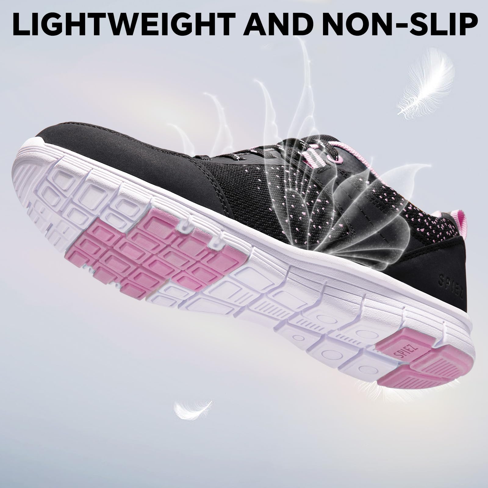 SPIEZ Leichte Arbeitsschuhe Damen Atmungsaktiv Pannensichere Sicherheitsschuhe für Damen, rutschfeste Modische Sneakers für die Arbeit und den Alltag (Schwarz-Rosa, EU 40) 4