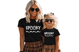 LOTUCY Halloween Matching Mommy and Me Shirts Cute Spooky Mama Spooky Mini Ghost Printed Shirt Fall T Shirts Tops