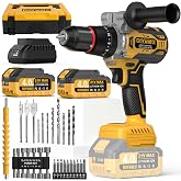 GoYwato 1239In-lbs 21V Brushless Cordless Power Hammer Drill Set with Case | with 2x4.0Ah Batteries &amp; Charger, 1/2" Self-Locking Metal Chuck, 42Pcs Accessory for Drilling Wood Brick Metal Light-Concrete