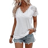 SweatyRocks Women's Floral Lace Short Sleeve Raglan Top Casual V Neck Pullover Plain Tee Shirt