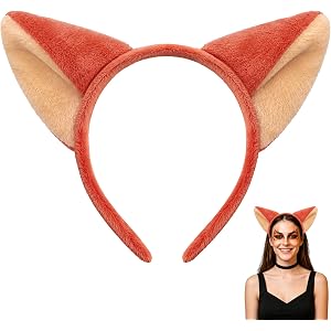 HTangparty Fox Ears Headband, Animal Ears Headband for Halloween Cosplay, Orange Plush Fox Costume Accessory, Soft Animal Ear
