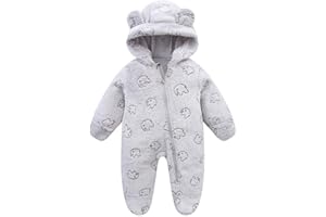Baby Snowsuit Hooded Romper Fleece Sleepsuit Warm Toddler Snowsuit for Baby Girl Boy Jumpsuit Fall Winter Outfits 0-12 Months