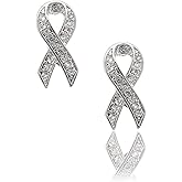 Crystal Embedded Breast Cancer Awareness Ribbon Earrings