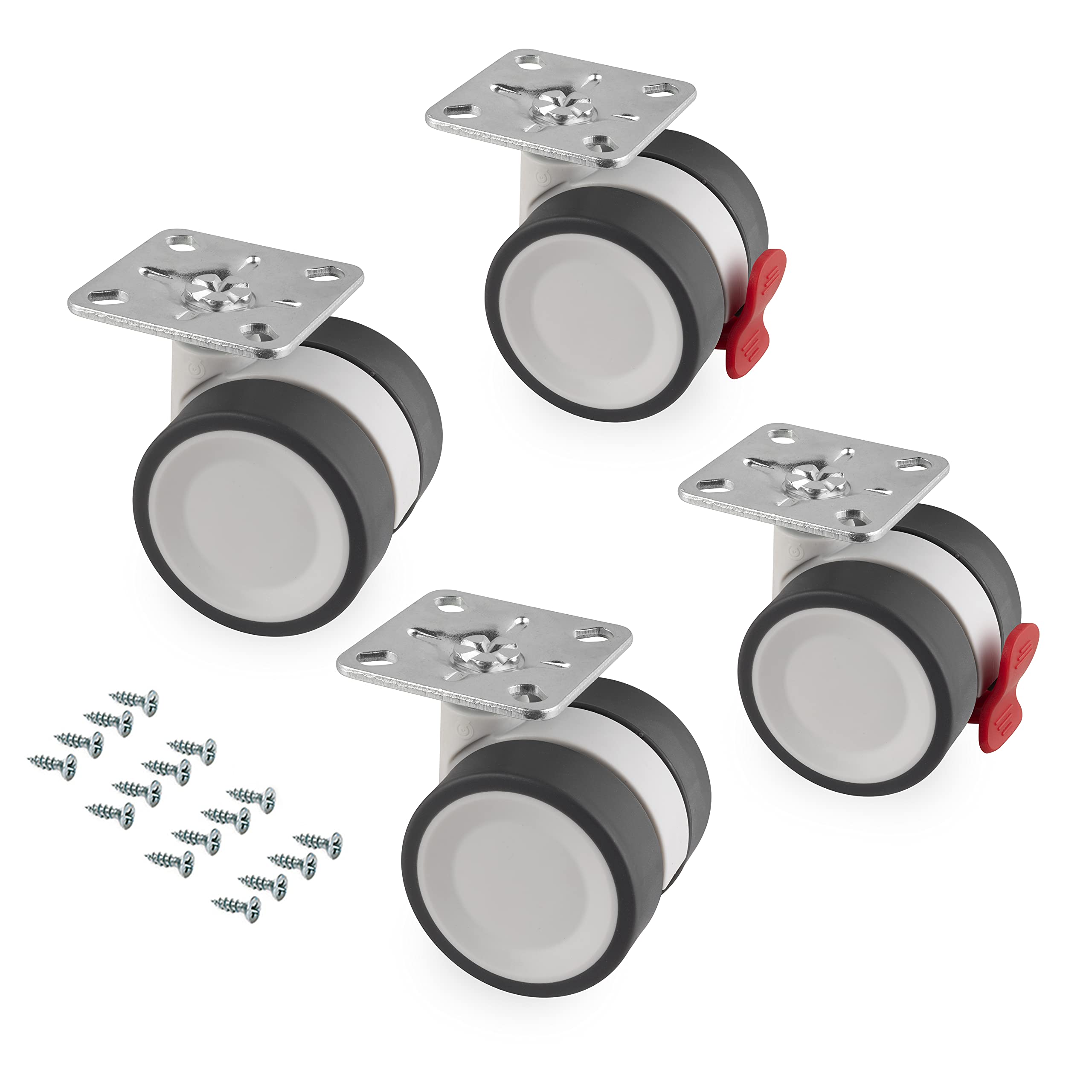 Emuca - Castors kit with plate-mounted, Ø 50 (1,96 inch), Steel and Plastic