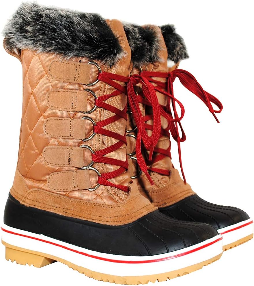 TRENDSup Collection Women's Lace up Waterproof Snow Duck Fur Boot