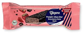Veganz BIO Protein Choc Bar Strawberry Cake Style ? Eiweißriegel Vegan Proteinreich Cremige Erdbeere Schokolade ? 4 Vegane Pr