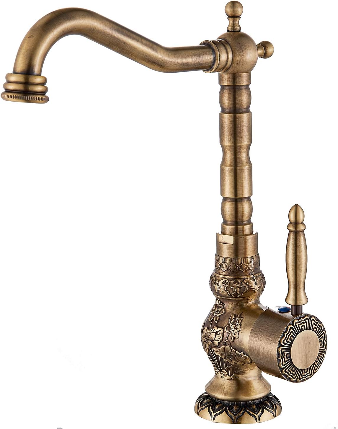 Rozin Basin Taps Basin Mixer Tap Single Handle Antique Brass Rotating Spout One Handle Deck Mounted Cold Hot Water Faucet for Bathroom