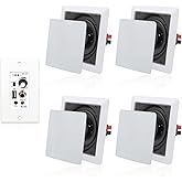 Herdio 5.25 Inches 2-Way Bluetooth Ceiling Speakers with 4 Channel Wall Amplifier, 320W Square in Wall Speaker System for Home Theater Office Kitchen, 2 Pairs