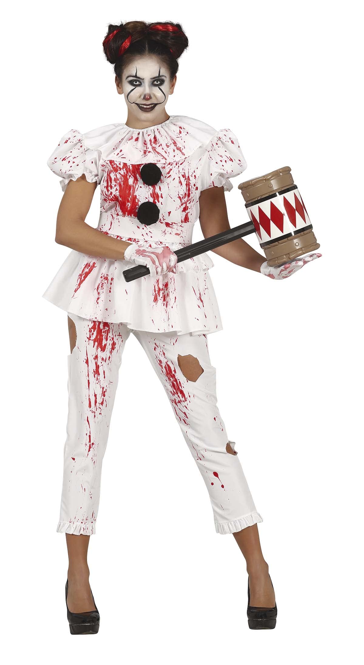 FIESTAS GUIRCA Bloody Clown - White Outfit with T-Shirt and Pants Fancy Dress Costume Adult Woman Size M 10-12