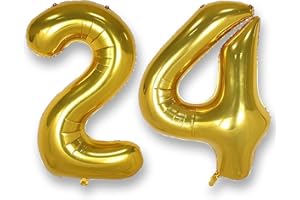 AULE 40 Inch Large 24 Number Balloons Gold, Big Foil Number Balloons, Giant Helium Happy 24th Birthday Party Decorations for Man and Women, Huge Mylar 42 Anniversary Party Supplies