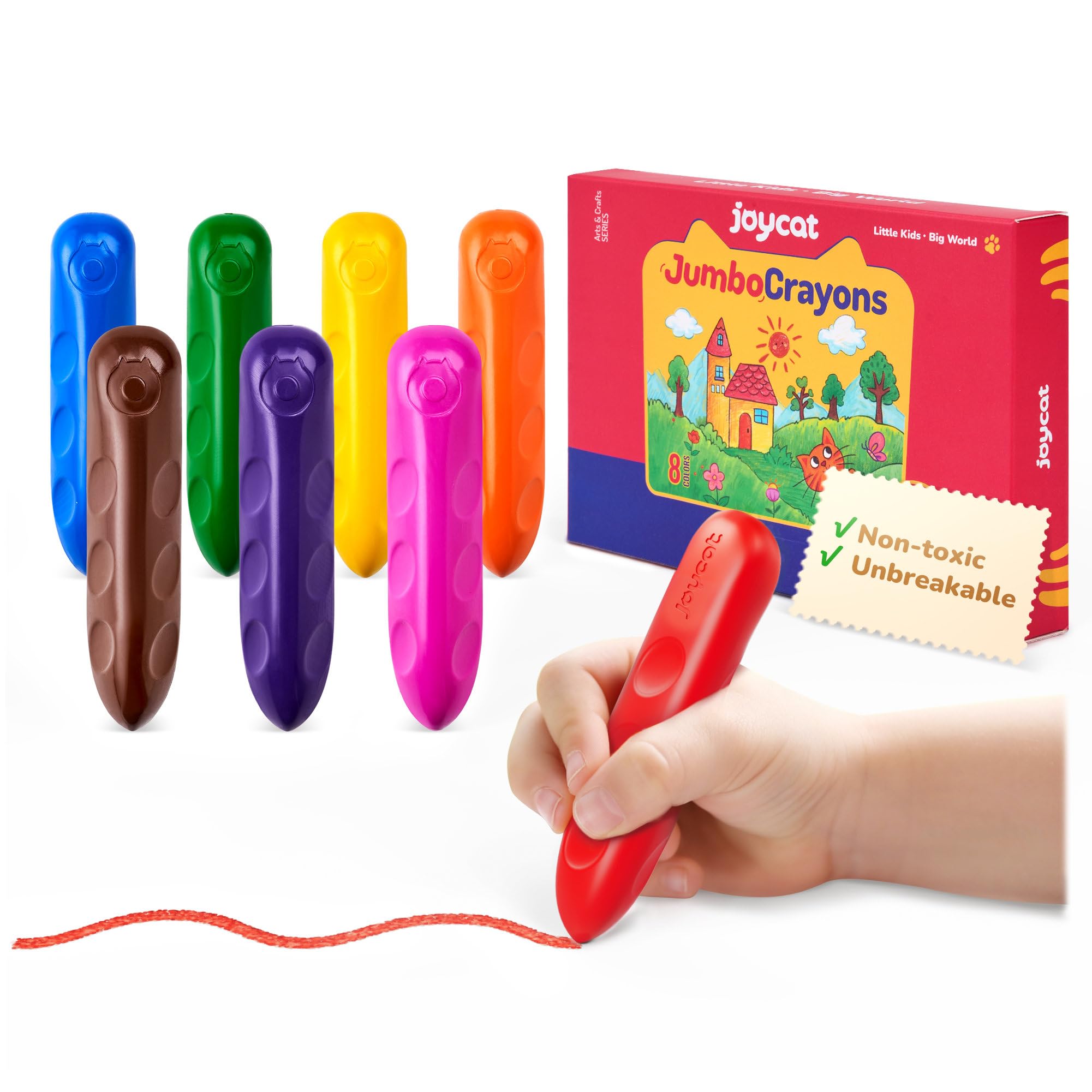 Photo 1 of JoyCat 8 Colors Jumbo Crayons for Toddlers 1-3 4 5 6 year old Kid,Easy-Grip,Unbreakable,Non-Toxic,Washable,big,Triangular,fat,thick,toddler Crayons age 1-3,Ideal for Kids with Art Supplies