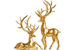 Zensounding 2PCS Christmas Reindeer Resin Sculptures Deer Ornaments Reindeer Statues Light Luxury Casual Shape Suitable for Indoor or Outdoor Country Style Christmas Home Decoration (Gold)