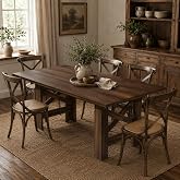 SLEKVERSA 71" Farmhouse Dining Table for 6-8 Person, Large Rectangular Wood Dining Room Table Only, Rock-Strong Thick Base &amp; Heavy Duty Triangular Legs for Kitchen, Office &amp; Restaurant, Walnut
