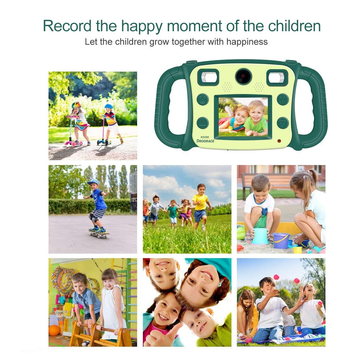 DROGRACE Kids Camera 1080P HD Kids Digital Video Camera Selfie Camera Sports Cam for Girls Boys Birthday Holiday Gift Children Camera with 2 inch LCD Screen – Green