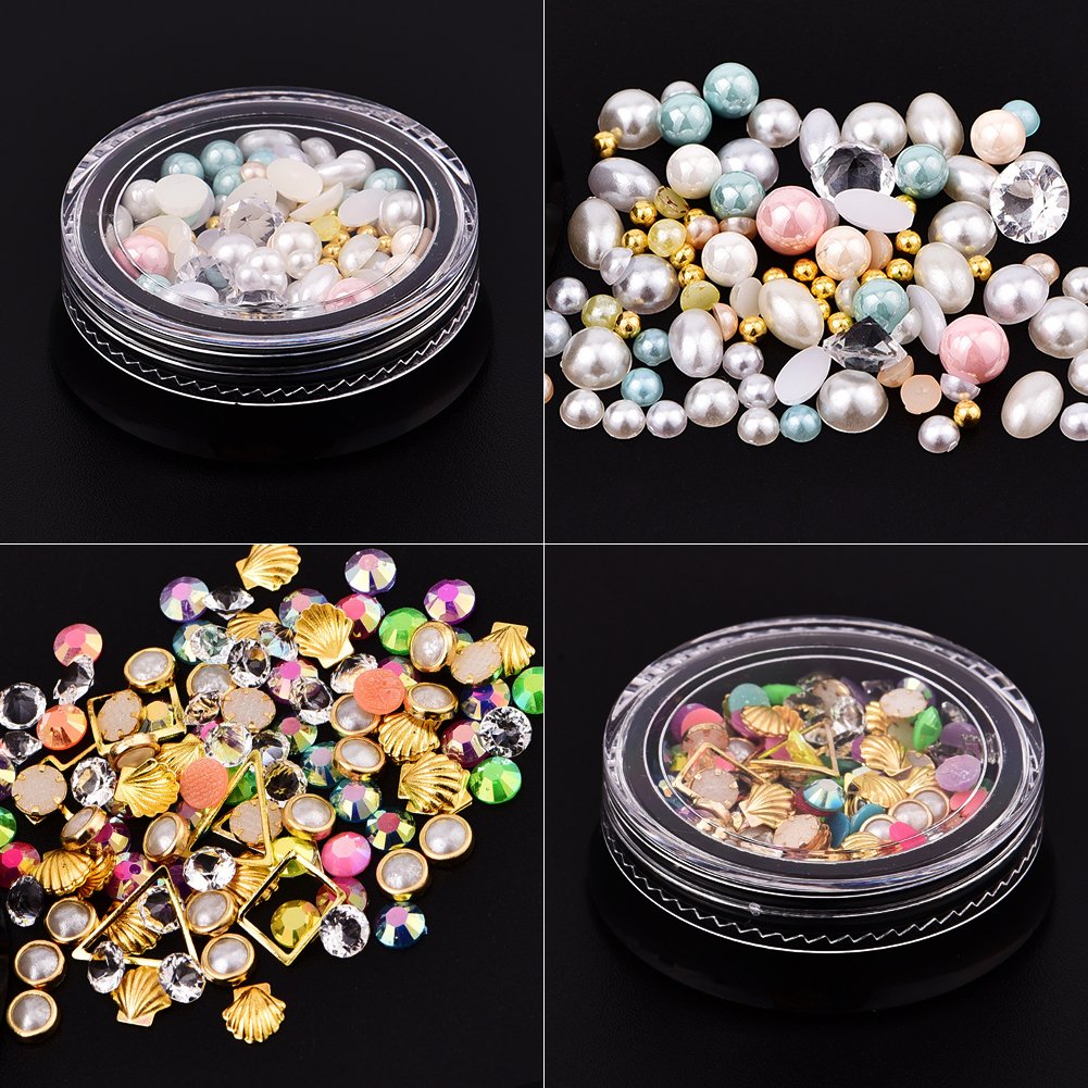 5 Boxes 3D Nail Art Decoration, Shining Nail Rhinestones,Crystal Beads Gems Alloy Nail Charms for DIY Nails, Cell Phone Case DIY Craft, Scrapbooking and Drawing