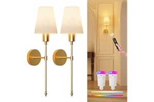 FULEN Wall Sconces Battery Operated Set of 2, 18 Colors Wireless Wall Lights with Remote LED Indoor Wall Sconce Dimmable Detachable Bulbs,10000mAh Rechargeable Battery Powered Wall Lamps for Bedroom