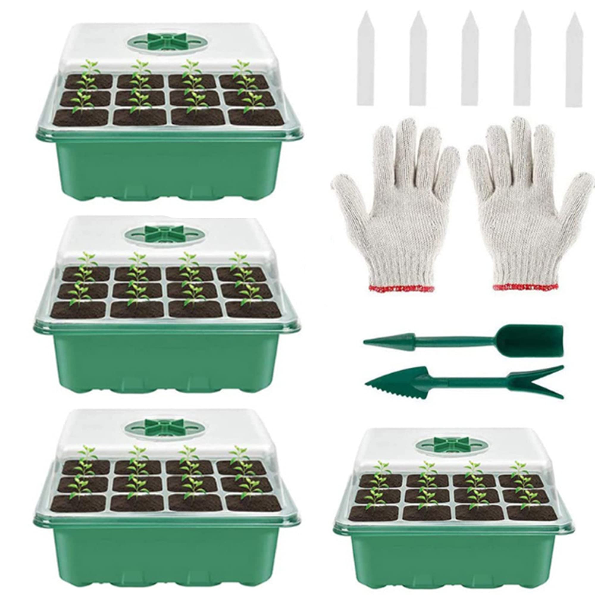 Aoen 4Pcs Propagators for Plants Seeds Germination Kit Seed Propagators, Humidity Adjustable Seed Starter Kit(12 Cells per Tray)