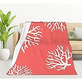 HGOD DESIGNS Beach Coral Fleece Throw Blanket Soft Cozy Coral Fuzzy Blanket Caring for Women & Adults Ocean Coral Pink Branch Reef Nature Red White Plush Microfiber Blanket 50"x60"