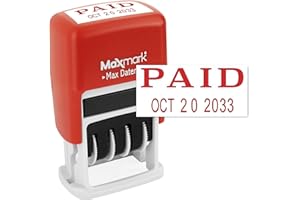 MaxMark Self-Inking Rubber Date Office Stamp with Paid Phrase & Date - RED Ink (Max Dater II), 12-Year Band