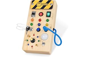 Hoarosall Montessori Wooden Busy Board with 8 LED Light switches, Sensory Toys Light Switch Travel Toys for 1+ Year Old Baby and Toddler