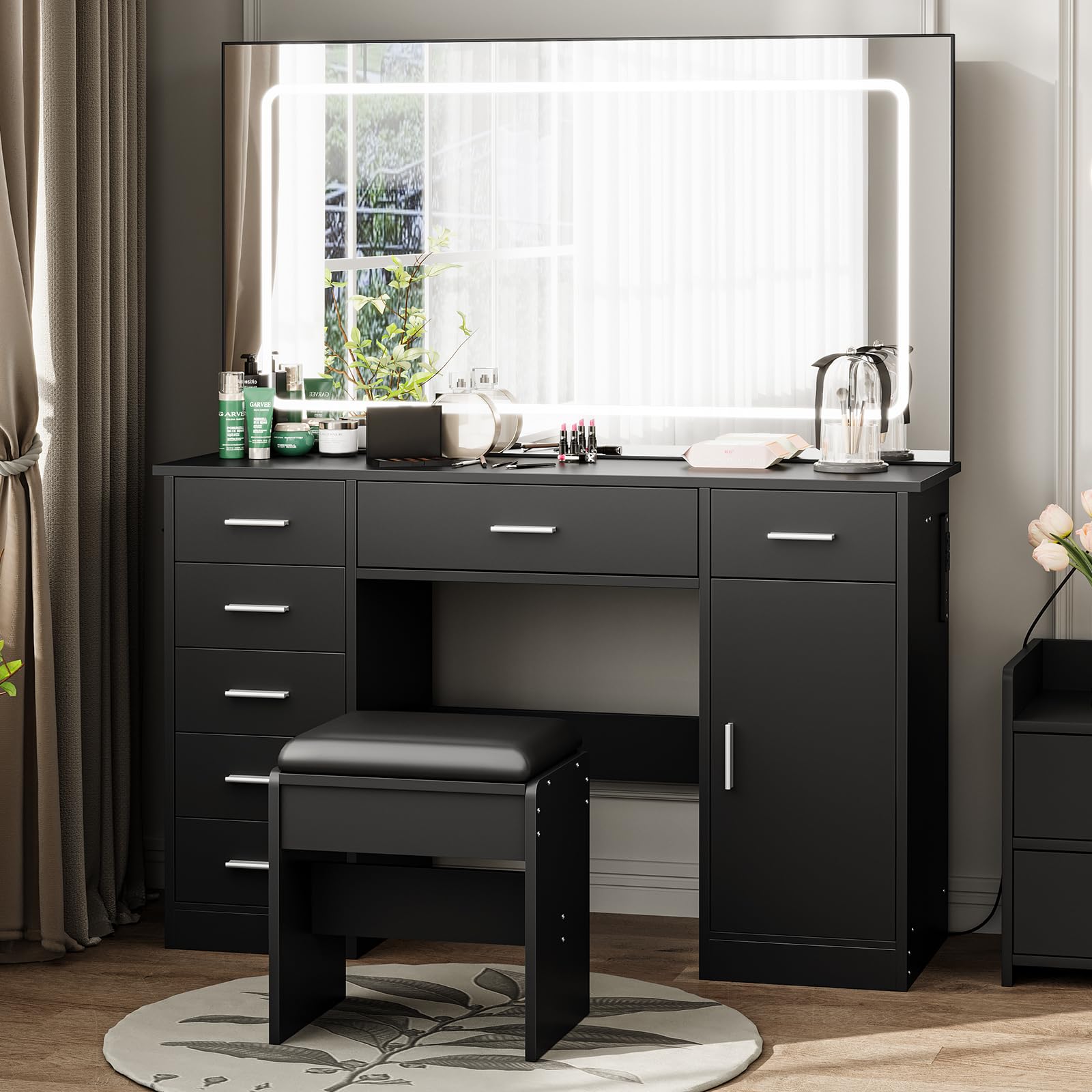 Photo 1 of ***PARTIAL SET - BOX 1/2 ONLY*** IDEALHOUSE Vanity Desk with Mirror and Lights, White Makeup Vanity with 7 Drawers, 3 Light Mode and Brightness Adjusted, Dressing Table with Hairdryer Holder for Bedroom