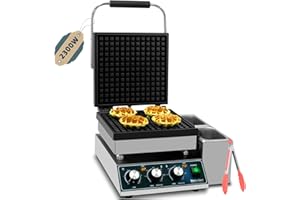 Hehinton® Commercial Waffle Maker, 110V 2300W Belgian Waffle Maker with Oil Grooves and Drip Tray, Heavy Duty Stainless Steel Body, Nonstick Waffle Iron Perfect for Home Kitchen Restaurant