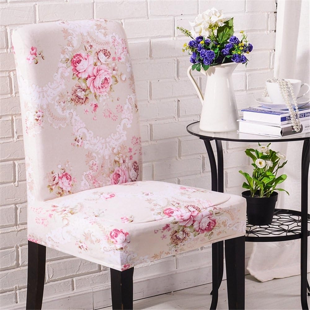 MINGZJChair Slipcovers, Stretchy Removable Dining Chair Cover, Pastoral Style with Flowers Printed