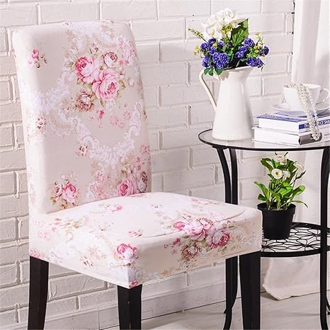 Inroy Stretch-Stuhlbezug, Elastic Stuhlhusse,Hirtenstil mit Blumen gedruckt (4-Stück, J)