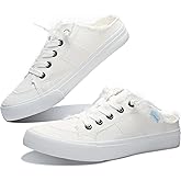Obtaom Women Canvas Mules Memory Foam Clipper Fashion Sneakers Comfortable Slip-On Mule Backless Holiday Shoes
