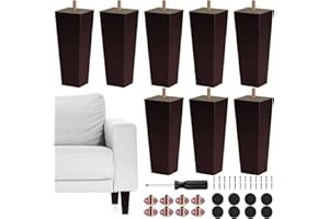 TURSTIN Set of 8 Furniture Legs 6 Inch Square Solid Wood Couch Legs Replacement Sofa Legs Mid Century Furniture Feet for Armchair Bed Dresser Cabinet Include Installation Hardware, Brown