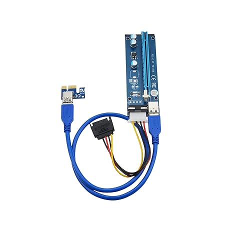 ADWITS 6 Pack | PCI-E 1x bis 16x Powered Riser Adapterkarte mit 60CM High Speed USB 3.0 Kabel, SATA auf Molex 4-Pin Stromkabe