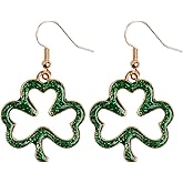 St Patricks Day Earrings, Green Shamrock Dangle Earrings for Women, St. Patrick's Day Accessories Good Luck Hoop Earrings