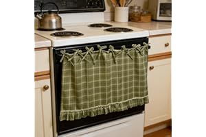 Handmade Oven Skirts, Oven Skirt Curtain Cover, Ribbon Ties, Tabs & Ruffled Trim, Handmade Farmhouse Ovens Skirt, Dish Washer