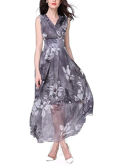 Buy Dkdkjsjs Full One Piece Dress For Women Female V Neck Flower Prom Meet Tunic Long Cocktail Beach Women Gray At Amazon In