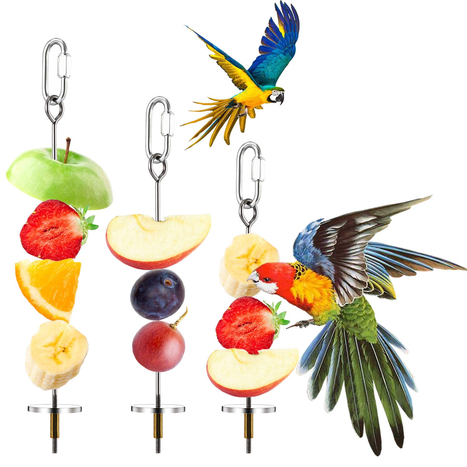 Photo 1 of Weewooday 3 Pcs Bird Cage Food Holder Parrot Fruit Vegetable Skewer Stainless Steel Stick Feeder Bird Treats Skewer Parakeet Cockatoo Cockatiel Cage Treating Tool Small Animal Hanging Foraging Toys