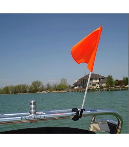 Pontoon Boat Flag Pole With Rail Mount - No Drilling Required, Fits 1-1/8" To 1-1/4" Rails