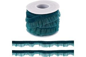 5 Yards Elastic Velvet Organza Ribbon Single Side Lace Trim Ribbons Fabric Lace Scalloped Edge Gathered Ruffled Ribbons for G