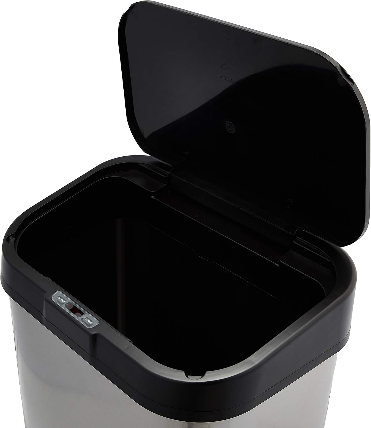 Amazon Basics Rectangular Stainless Steel 60L Dustbin with Hands-Free Motion Sensor, Black, Silver, 60-Liter - Image 4