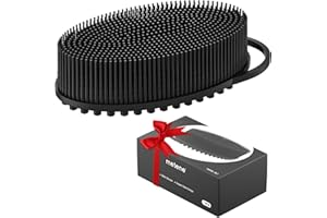 Metene Silicone Exfoliating Body Scrubber with Loop, Body Scrubber for Men and Women, Silicone Loofah for Shower, Soft Silicone for Shower and Bath Skincare Routine (Black)