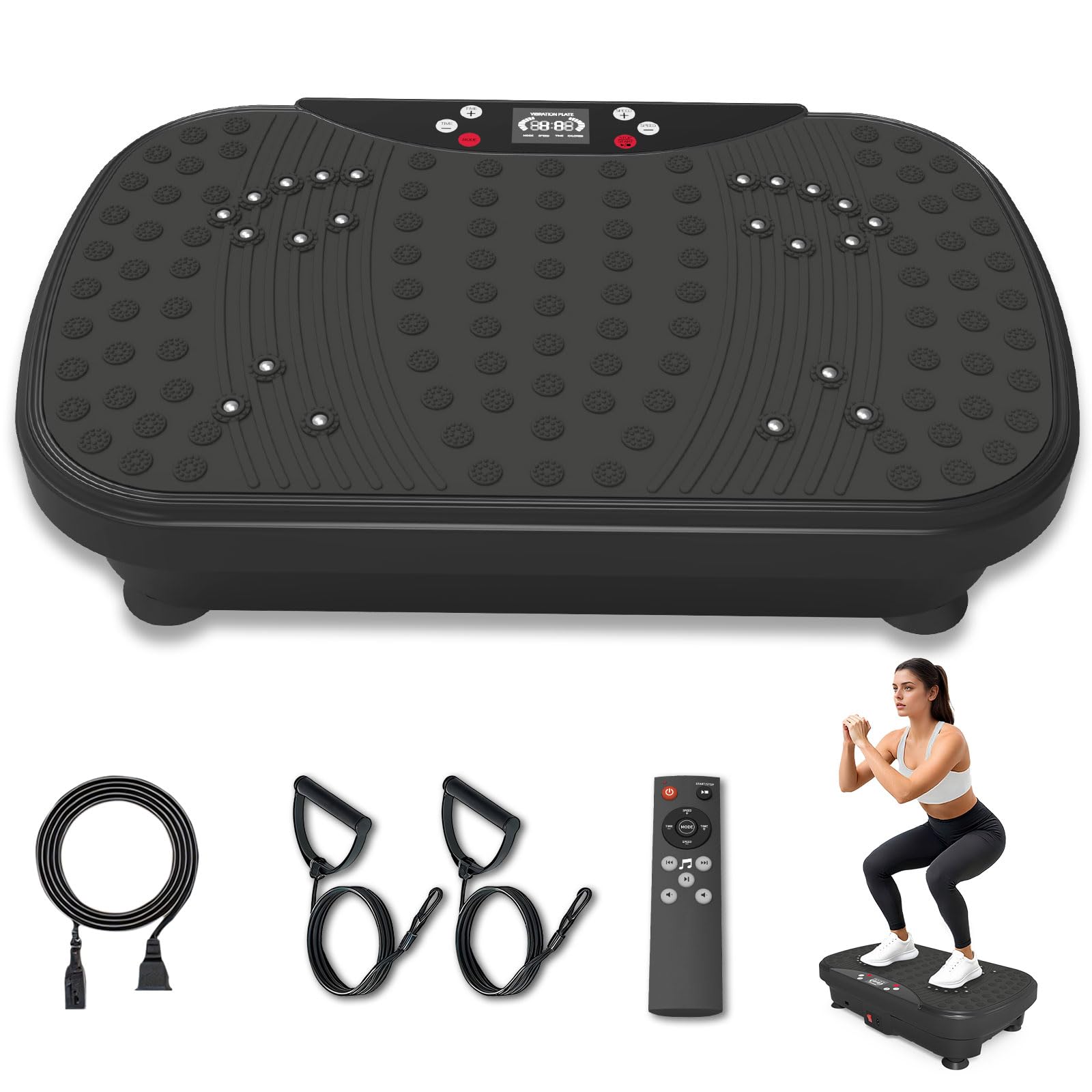 Photo 1 of KINGBURN Vibration Plate Exercise Machine - 1-99 Speed Levels, 10 Workout Modes with Bluetooth & Resistance Bands, Whole Body Fat Shaker for Weight Loss, Home Office Gym Equipment (Black)